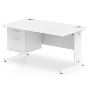Image of Impulse 1400 Rectangle White Cable Managed Leg Desk White 1 x 2 Drawer