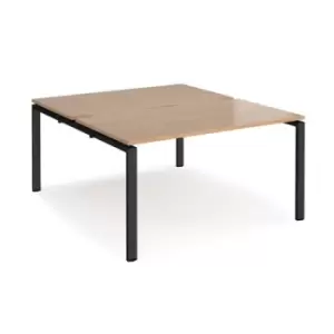 Image of Bench Desk 2 Person Starter Rectangular Desks 1400mm Beech Tops With Black Frames 1600mm Depth Adapt