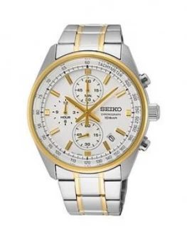 Image of Seiko Seiko Silver And Gold Detail Chronograph Dial Two Tone Stainless Steel Bracelet Mens Watch