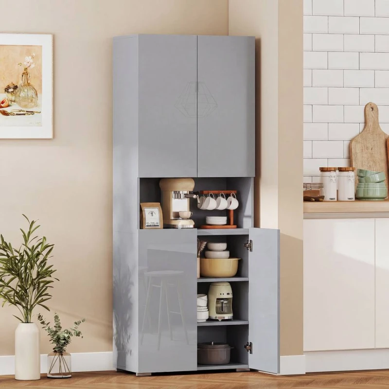Image of HOMCOM 180cm Tall Kitchen Cupboard, Pantry Storage Cabinet in Grey Grey Unisex