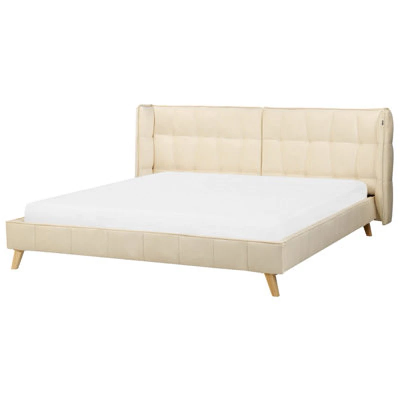 Image of Beliani Bed Velvet Senlis 180 X 200 Cm (Eu Super King) Beige