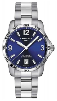 Image of Certina Mens DS Podium Chronomer 40mm Blue Dial Watch