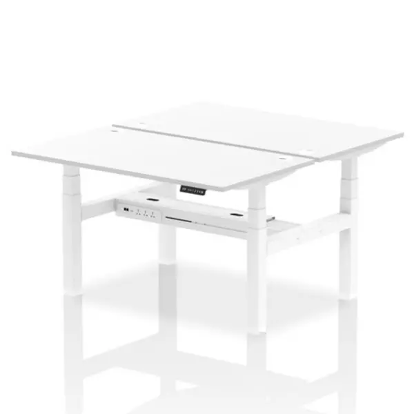 Image of Air Air Back-to-Back 1400 x 800mm Height Adjustable 2 Person Bench Desk White Top with Cable Ports White Frame HASCP2P14800WHTW