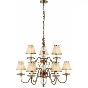 Image of Loops - Flemish Ceiling Pendant Chandelier Antique Brass & Beige Shades 9 Lamp Light