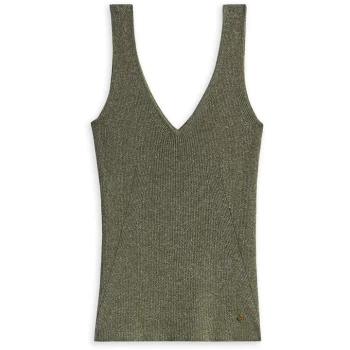 Image of Ted Baker Niyalia Skinny V Neck Rib Tank - KHAKI