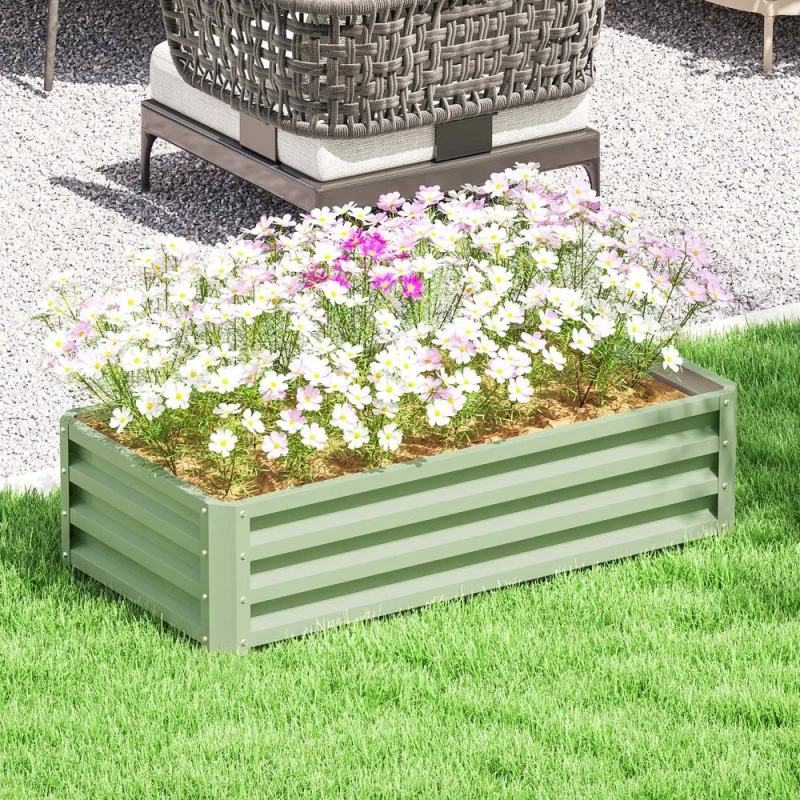Image of OUTSUNNY Raised Garden Bed Elevated Planter Box for Flowers Light Green Green Unisex