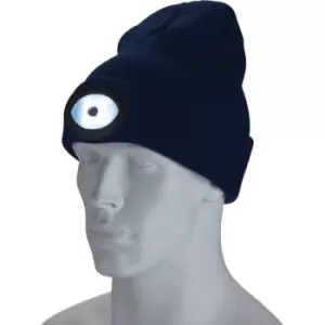 Image of Draper Beanie Hat and USB Rechargeable LED Headlight Navy Blue One Size
