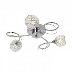 Image of 3 Light Semi Flush Multi Arm Ceiling Light Chrome with Wire, Bead Shade, G9