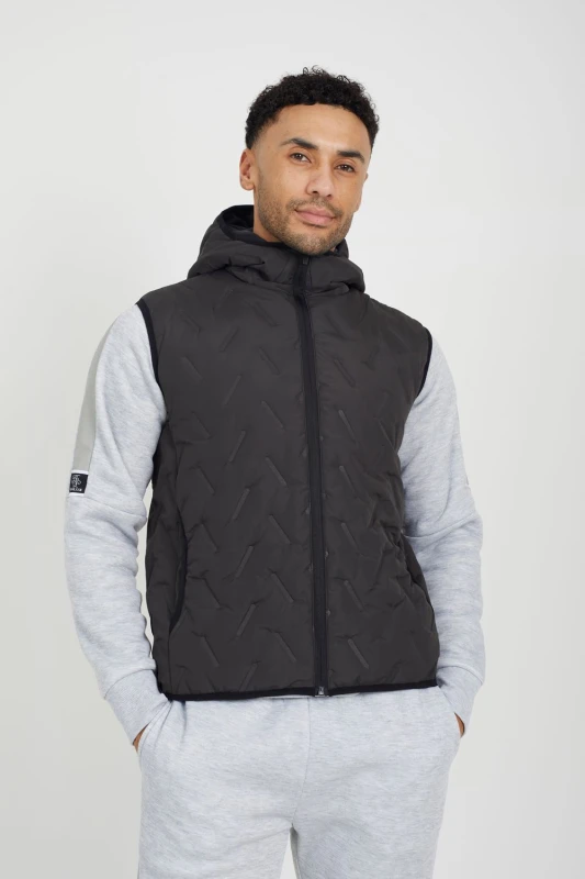 Image of Brave Soul Brave Soul Men Heat Seal Padded Hooded Gilet in Charcoal Size: Medium Charcoal M Male 5059534995653
