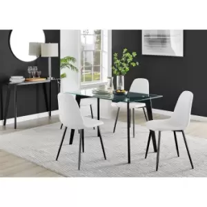 Image of Furniture Box Malmo Glass and Black Leg Dining Table & 4 White Corona Black Leg Chairs