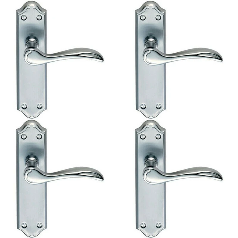 Image of Loops 4x PAIR Curved Door Handle Lever on Latch Backplate 180 x 45mm Satin Chrome Multi