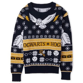 Image of Harry Potter Owl Mail Kids Festive Knitted Jumper - Navy - M