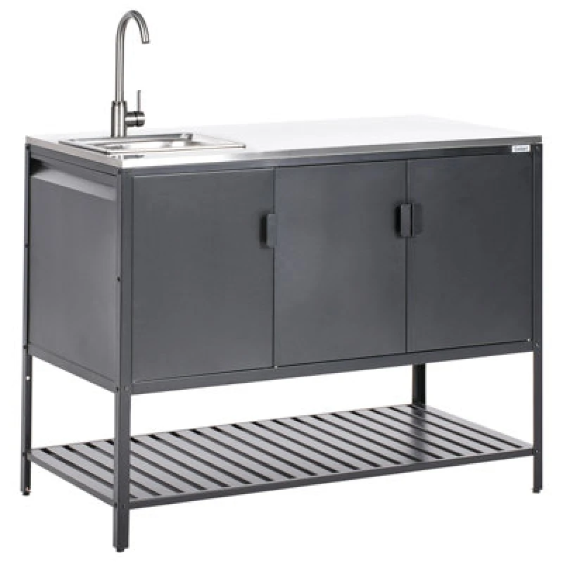 Image of Beliani Outdoor Kitchen Cabinet With Sink Maenza Metal Black
