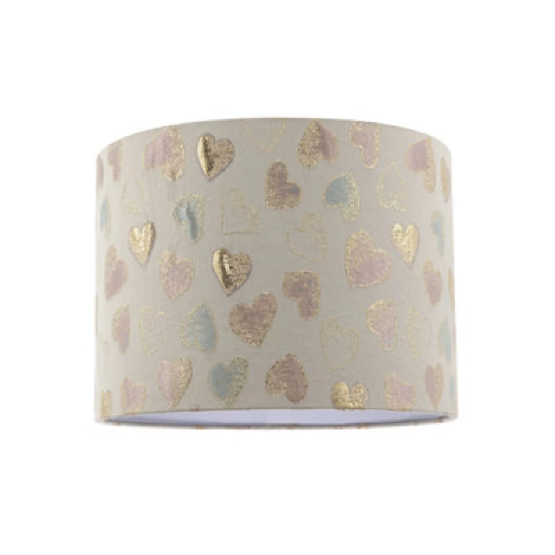 Image of Happy Homewares Feminine Pink Duck Egg And Shiny Gold Hearts Circular Lamp Shade
