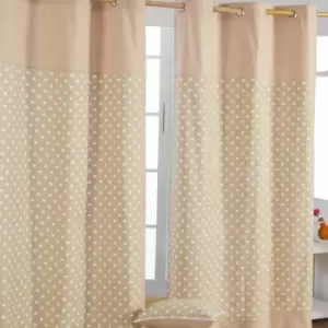 Image of Homecapes Cotton Stars Beige Ready Made Eyelet Curtain Pair, 137 x 182cm Drop - Natural