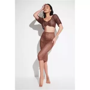 Image of I Saw It First Chocolate Crochet Midi Skirt - Brown