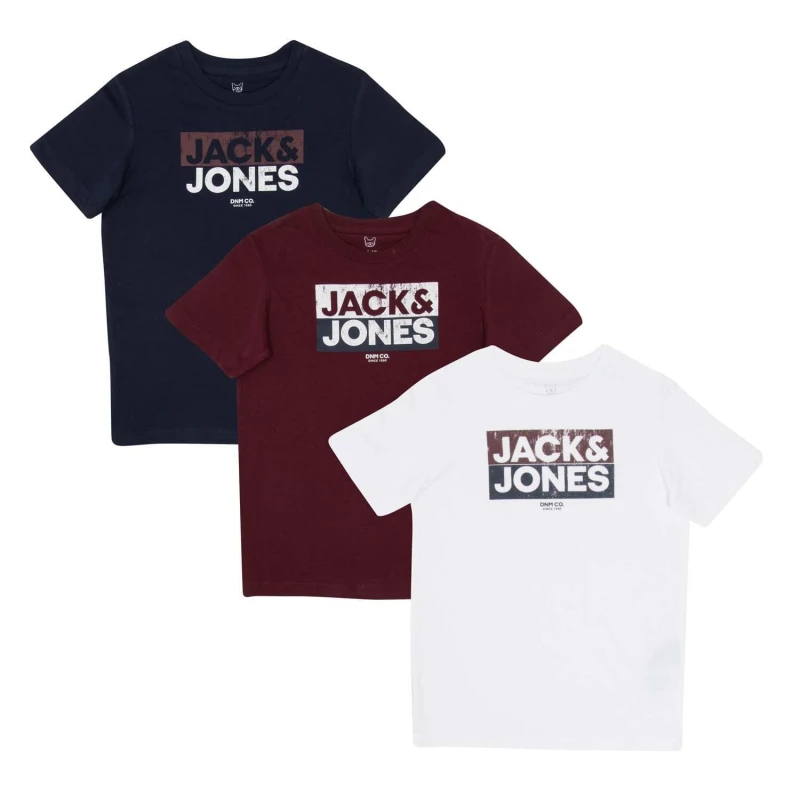 Image of Jack and Jones Hatfal 3 Pack T-Shirts - White White 7 - 8 Years