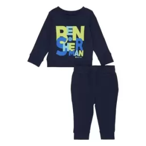 Image of Ben Sherman BS Font Crew Neck Jumper And Jogger Set Infant Boys - Blue