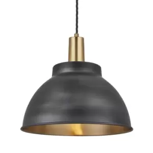 Image of Industville Sleek Dome Pewter And Brass Pendant / 13" Brass Holder