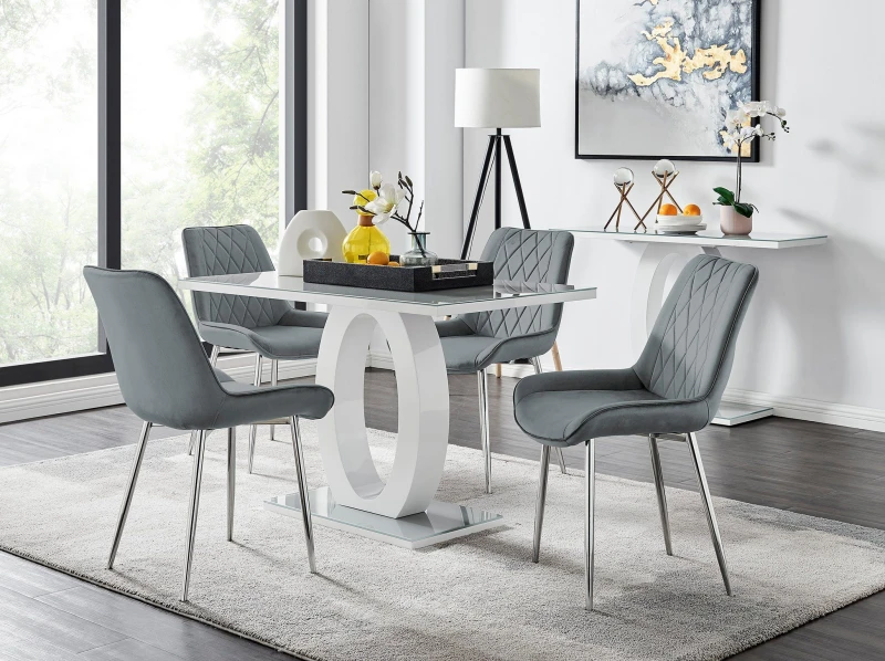 Image of FurnitureboxUK FurnitureboxUK Giovani 4 Grey Dining Table & 4 Pesaro Silver Leg Chairs Grey One Size Unisex 5056542650512