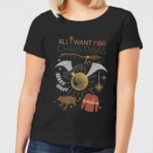 Image of Harry Potter All I Want Womens Christmas T-Shirt - Black - M