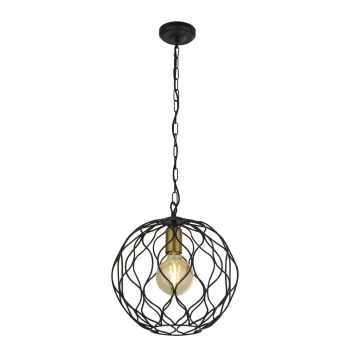 Image of Finesse 1 Light Round Cage Ceiling Pendant - Black with Gold Lampholders