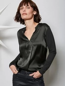 Image of Mint Velvet Silk Satin V-Neck Top - Khaki
