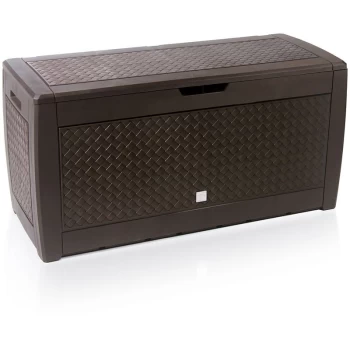 Image of Storage Chest With Hinged Lid Handles Wheels Rattan Look Anthracite Garden Box Cushion Box Flechtoptik - braun (de)