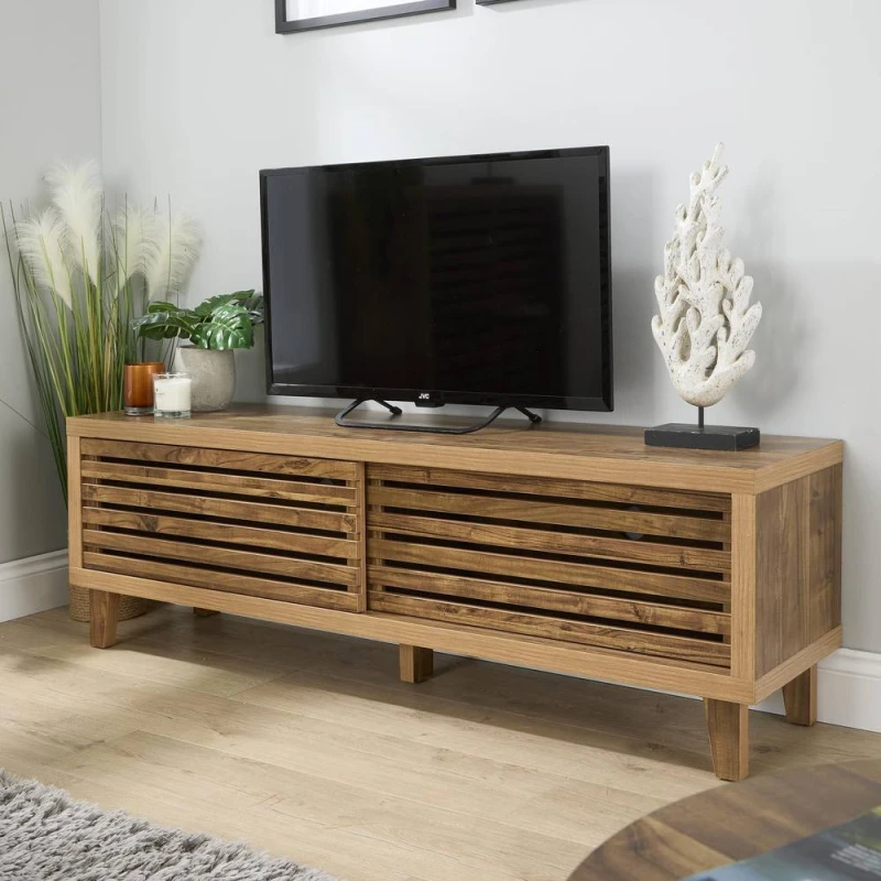 Image of Home Source Luna TV Stand Televsion Cabinet Media Entertainment Unit 2 Doors in Brown Brown Unisex
