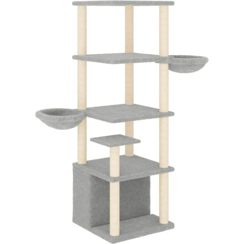 Image of vidaXL Cat Tree w/ Sisal Scratching Posts Light Grey 147cm, Grey 171781