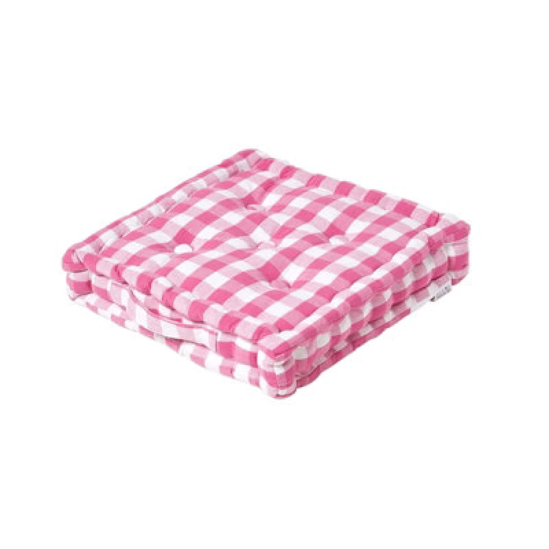 Image of Homescapes Pink Block Check Cotton Gingham Floor Cushion, 40 X 40 Cm
