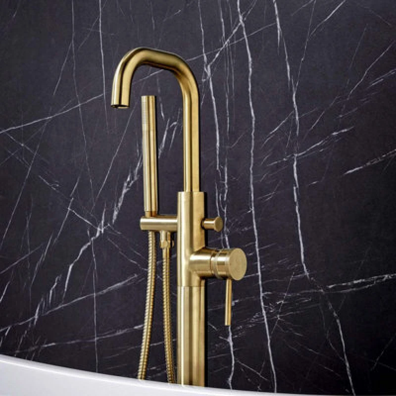 Image of Tradeprices Bathrooms Core Brushed Brass Freestanding Bath Shower Mixer Taps
