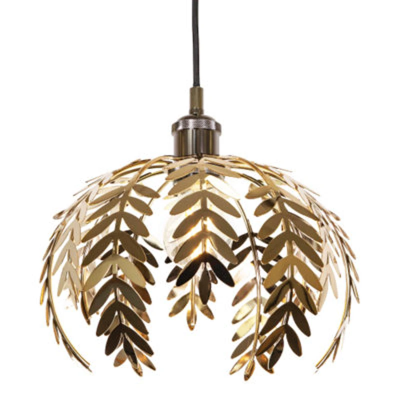 Image of Happy Homewares Traditional Fern Leaf Design Ceiling Pendant Light Shade In Polished Gold Finish