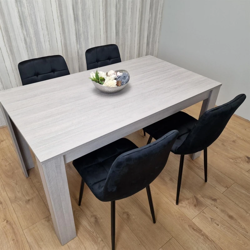 Image of KOSY KOALA Dining Table and 4 Chairs Grey 4 Black Velvet Chairs Wood Dining Set Furniture Arrow Grey 140 + 4 Black Rocco