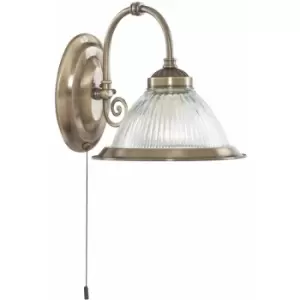 Image of American diner 1-light wall light in antique brass with clear glass
