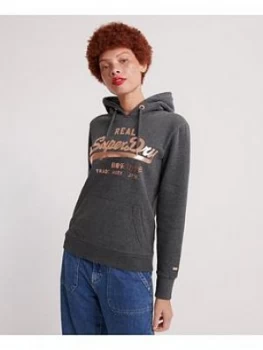 Image of Superdry Logo Metalwork Entry Hood, Charcoal, Size 6, Women