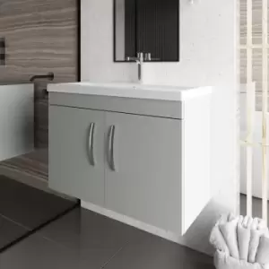 Image of Nuie - Athena Wall Hung 2-Door Vanity Unit with Basin-4 800mm Wide - Gloss Grey Mist