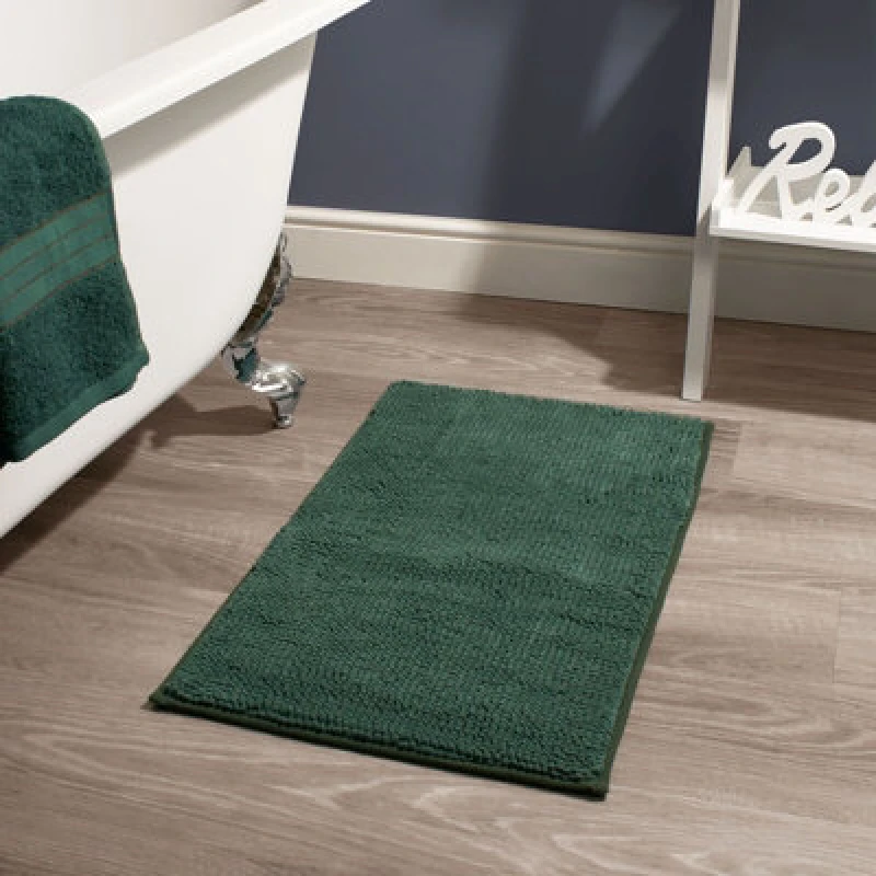 Image of OHS OHS Chenille Bath Mat Noodle Absorbent Non-Slip Soft Shower in Dark Green Dark Green One Size Unisex 5027434169467