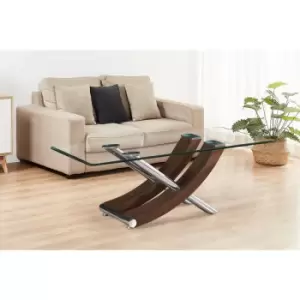 Image of Stunning Italian Design Coffee table in Brown with Clear Glass Top Unique design solid made. - Brown