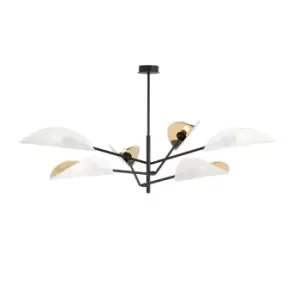 Image of Emibig Vene Black Multi Arm Semi Flush Ceiling light with White, Gold Fabric Shades, 6x E14