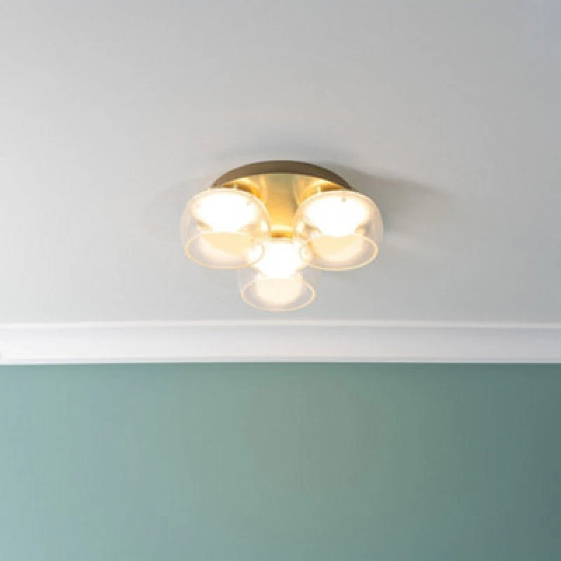 Image of ValueLights Alissa IP44 Rated Bathroom 3 Way Glass Integrated LED Flush Ceiling Light Gold