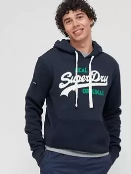 Image of Superdry Vintage Logo Overhead Hoodie - Navy Size M Men