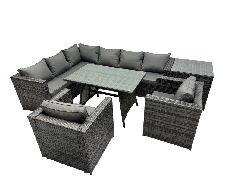 Image of Fimous 8-seater Outdoor PE Rattan Sofa Set with with 2 Chair Side Table in Dark Grey Dark Grey Unisex