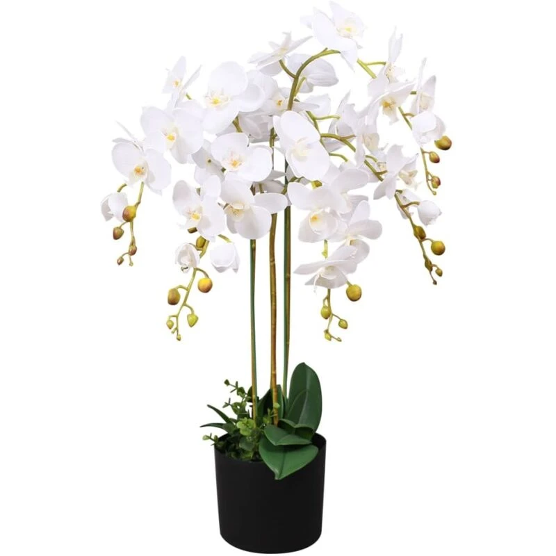 Image of vidaXL Artificial Orchid Plant with Pot 75cm White Home Realistic Fake Flower