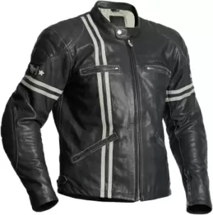 Image of Halvarssons Dresden Motorcycle Leather Jacket, black-white, Size 50, black-white, Size 50
