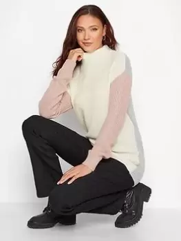 Image of Long Tall Sally Pink Colourblock Turtle Neck Jumper, Pink, Size 18-20, Women