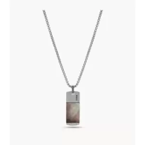 Image of Fossil Mens Vintage Heritage Mother-Of-Pearl Pendant Necklace - Silver