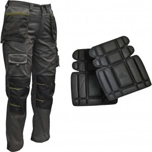 Image of Roughneck Clothing Holster Work Trouser Knee Pads Black Grey 32 31