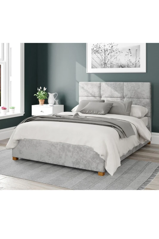 Image of Aspire Aspire Caine Upholstered Ottoman Storage Bed, Mirazzi Velvet Fabric in Silver Size: Double Silver Double Unisex 5057632188182
