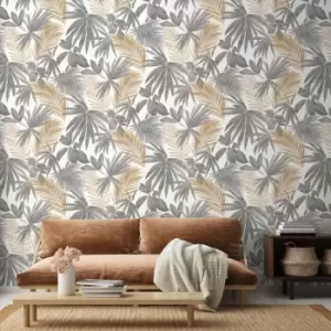 Image of DUTCH WALLCOVERINGS Wallpaper Wild Palms Grey and Beige - Multicolour